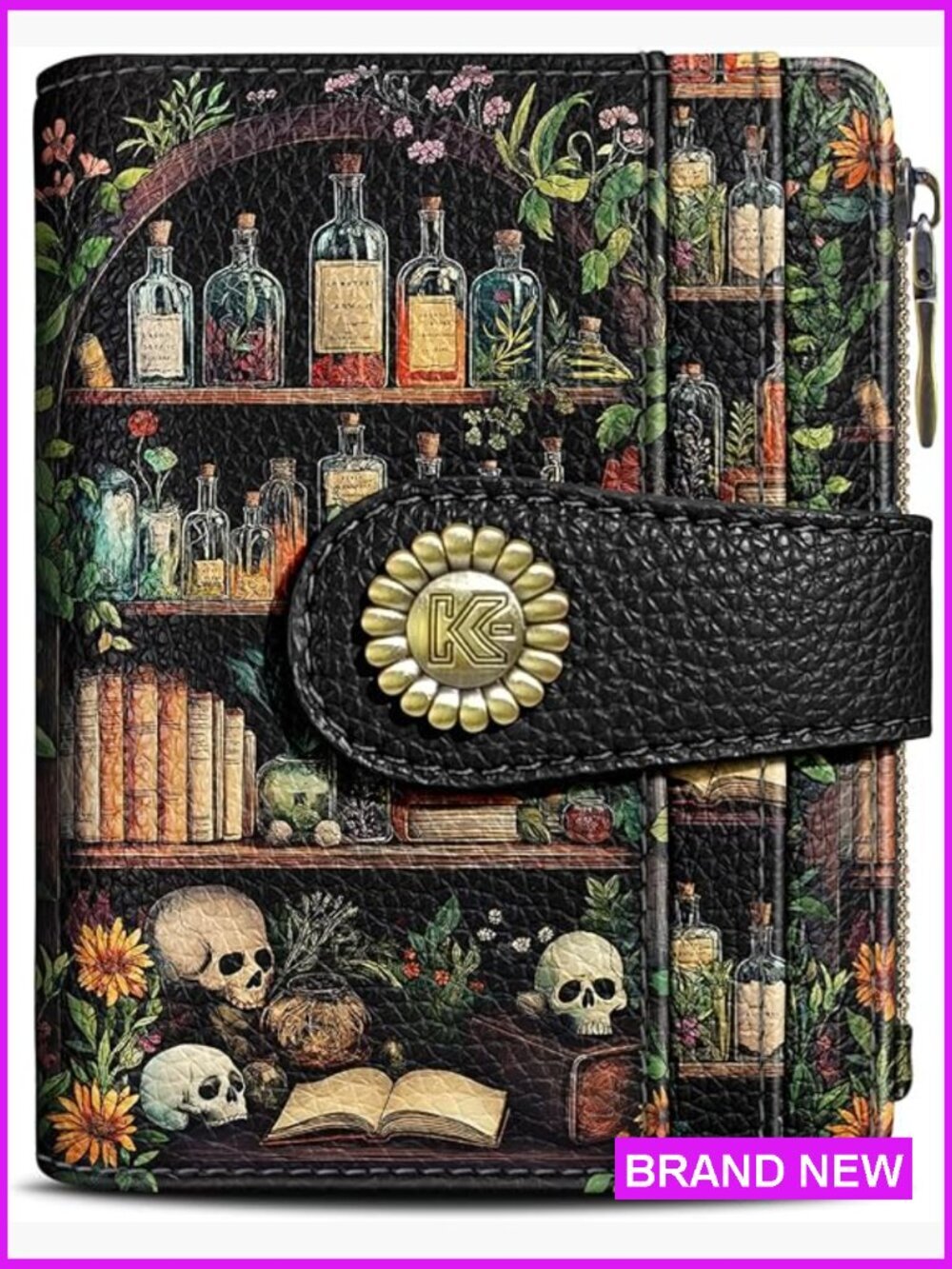Gothic Bifold Wallet RFID Blocking Compact Travel Card Holder Zipper Coin Pocket - Picture 1 of 6